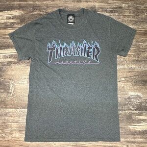 Thrasher Magazine Flame Logo T Shirt Gray Men’s Small Skate Tee - GUC